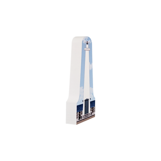 3/4" wooden replica with an illustration of a lighthouse by the water