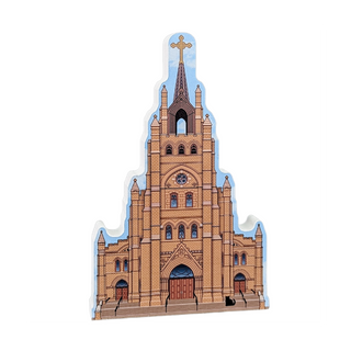 3/4" thick wooden Model of a church on a white background