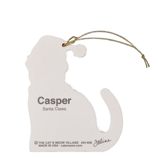 Decorative ornament shaped like a cat with 'Casper' branding on a white background