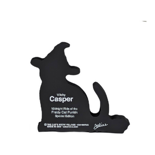 Black silhouette of a cat with text on a white background