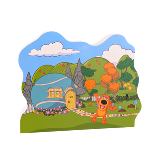 3/4" THICK Wooden replica of Donkey Hodie, Bob Dog's Tennis Ball House handcrafted by The Cat's Meow Village in the USA. Licensed by Fred Rogers Productions & PBS Kids.