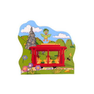 3/4" thick Wooden replica of Trolley & Duck Duck handcrafted by The Cat's Meow Village in the USA. Licensed by Fred Rogers Productions & PBS Kids.