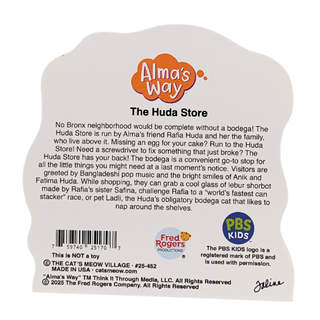 Back of a 3/4" thick wooden model product with 'Alma's Way' branding and text.
