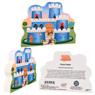 3/4" thick Wooden replica of Daniel Tiger's Neighborhood, Royal Castle handcrafted by The Cat's Meow Village in the USA. Licensed by Fred Rogers Productions & PBS Kids.