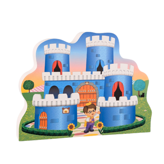 3/4" thick Wooden replica of Daniel Tiger's Neighborhood, Royal Castle handcrafted by The Cat's Meow Village in the USA. Licensed by Fred Rogers Productions & PBS Kids.