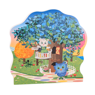 3/4"  thick Wooden replica of Daniel Tiger's Neighborhood, Treehouse handcrafted by The Cat's Meow Village in the USA. Licensed by Fred Rogers Productions & PBS Kids.
