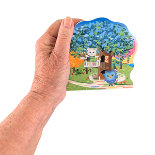 3/4" thick Wooden replica of Daniel Tiger's Neighborhood, Treehouse handcrafted by The Cat's Meow Village in the USA. Licensed by Fred Rogers Productions & PBS Kids.