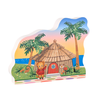 3/4" thick Wooden replica of Daniel Tiger's Neighborhood, Bungalow handcrafted by The Cat's Meow Village in the USA. Licensed by Fred Rogers Productions & PBS Kids.