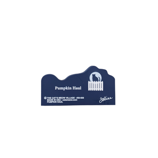 3/4" thick wooden cutout with white text and design on a white background