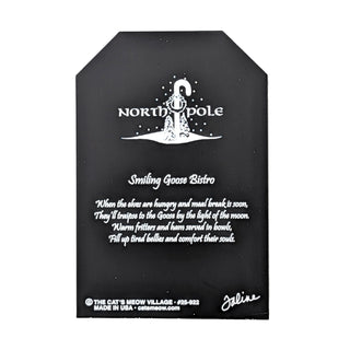 back of product white text and logo for 'Smiling Goose Bistro' on a white background