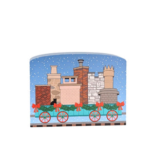 3/4" thick wooden replica with an illustration of a Christmas decorations on a blue background