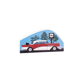 3/4" thick wooden Decorative sign with a classic car and Route 66 sign on a white background