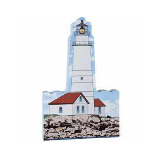 3/4" thick wooden illustration of a lighthouse on a white background