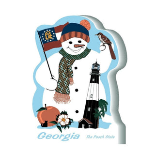 3/4" thick wooden Snowman with Georgia flag and lighthouse design on a white background