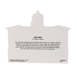3/4" thick wooden City Hall-shaped product with text about St. Helens, Oregon on a white background