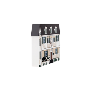 3/4" thick wooden Illustration of a two-story house with green shutters and a white porch.