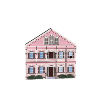 3/4" thick wooden Illustration of a pink house with white trim