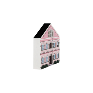 3/4" thick wooden Illustration of a pink house with white trim