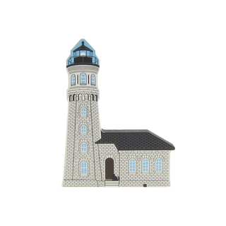 3/4" thick wooden Illustration of a lighthouse with a white background