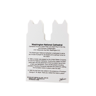3/4" thick wooden model with black text about Washington National Cathedral on a white background