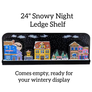 24-inch snowy night ledge shelf with winter scene and text on a white background