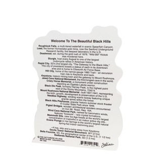 3/4" thick wooden cutout  with text about the Black Hills on a white background