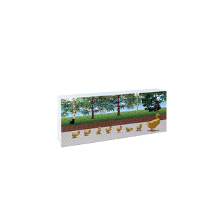 3/4" thick wooden illustration of duck statues on a white background