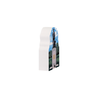 3/4" wooden replica with an illustration of a statue with a dog and man 