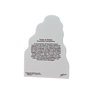 3/4" thick wooden cutout  with text about the Tower of Voices in Shanksville, Pennsylvania on a white background