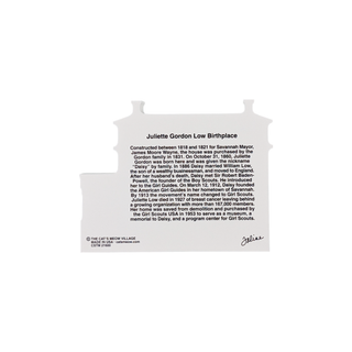 back of product with text about Juliette Gordon Low's birthplace on a white background