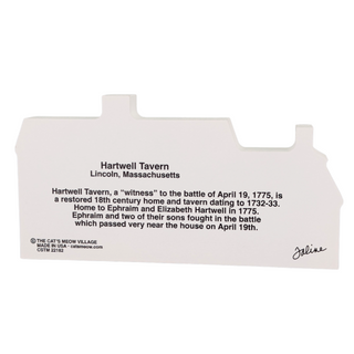 back of product with text about Hartwell Tavern in Lincoln, Massachusetts on a white background