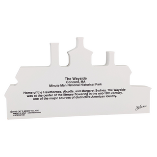 back of product of a building with text about The Wayside in Concord, MA on a white background