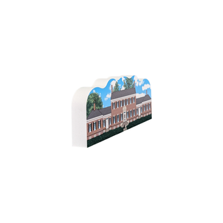 3/4" thick wooden illustration of a building with sky on a white background