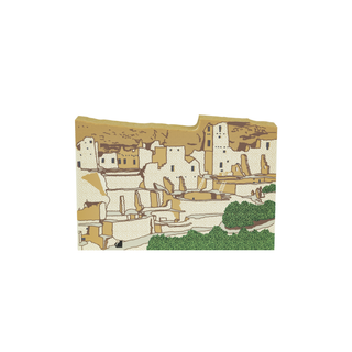 3/4" thick wooden illustraion with a desert village scene featuring white buildings and greenery.