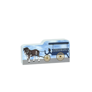 3/4" thick wooden Model horse and carriage set with a blue background