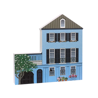 3/4" thick wooden Small model of a blue house and white trim.