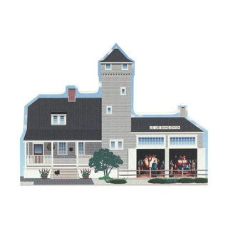 3/4" thick wooden Illustration of a U.S. Life Saving Station with a tower and people inside