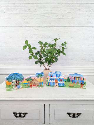 3/4" thick Wooden replica of Daniel Tiger's Neighborhood handcrafted by The Cat's Meow Village in the USA. Licensed by Fred Rogers Productions & PBS Kids.