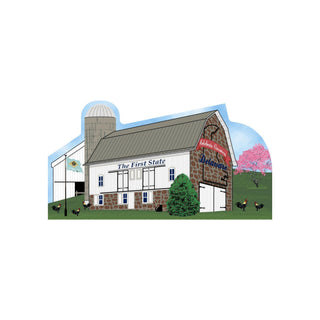 3/4" thick wooden Illustration of a barn with 'The First State Delaware' branding, surrounded by farm elements.