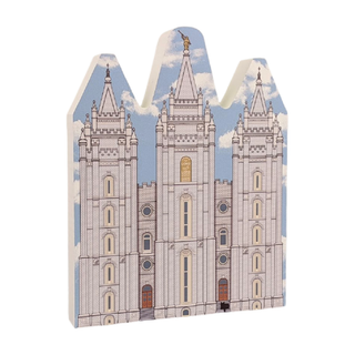 3/4" thick wooden cutout  of a famous architectural landmark with a blue sky background