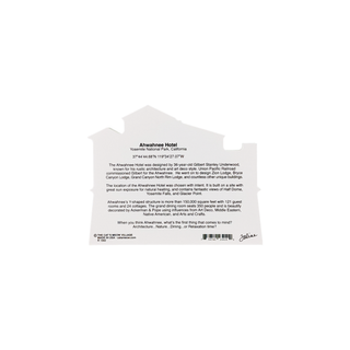 back of product with text about Ahwahnee Hotel, Yosemite National Park, California on a white background