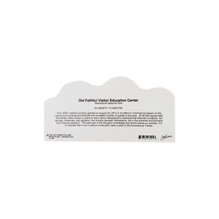 back of product with black text on white background about old faithful visitor education center 