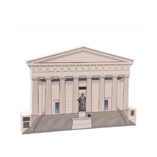 3/4" thick wooden cutout  of a classical building with columns and a statue on a white background
