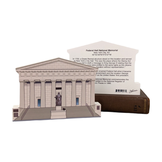 3/4" thick wooden Model of Federal Hall National Memorial with descriptive text on a white background