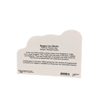 3/4" thick wooden figurine about Saugus Iron Works on a white background