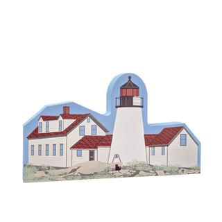 3/4" thick wooden replica with an Illustration of a lighthouse design on a white background
