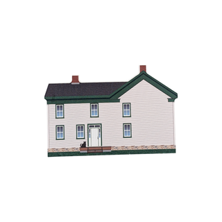 3/4" thick wooden illustration of a white house on a white background
