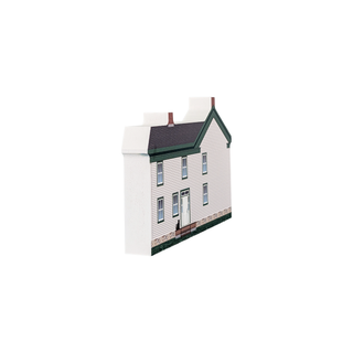3/4" thick wooden illustration of a white house on a white background