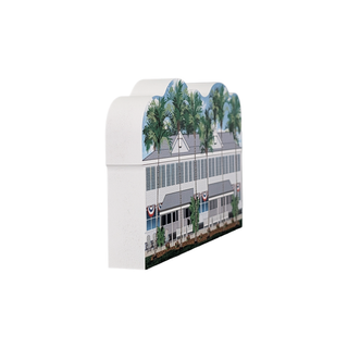 3/4" thick wooden illustration of a coastal house with trees
