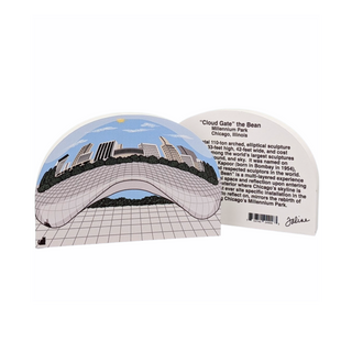 3/4" thick wooden illustration of a sculpture with a scenic reflection and a back model with text on a white background